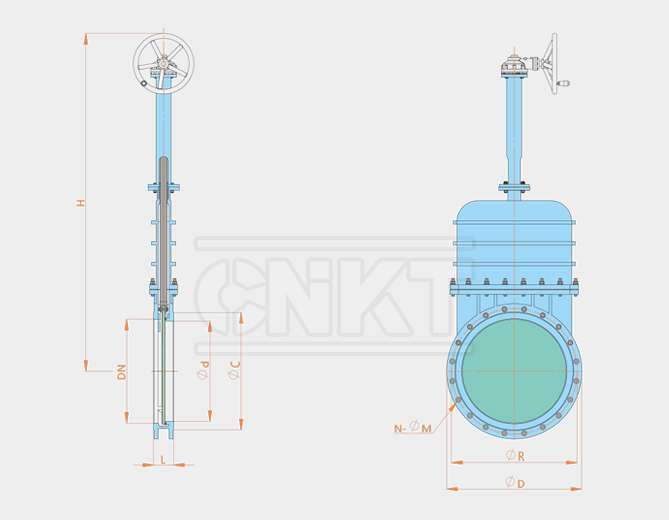 KMZ543X/H-10C/P傘齒輪暗板單向密封刀閘閥 KMZ543X/H-10C/P傘齒輪暗板單向密封刀閘閥